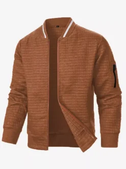 Men’s Sweatshirt Solid Color Zip-Up Jacket With Stand Collar