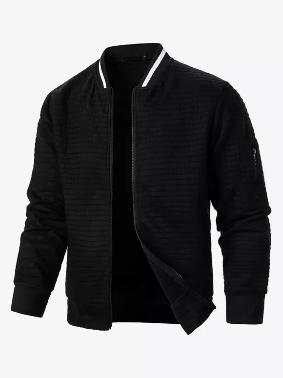 Men’s Sweatshirt Solid Color Zip-Up Jacket With Stand Collar