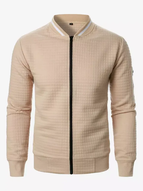 Men’s Sweatshirt Solid Color Zip-Up Jacket With Stand Collar