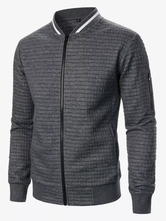 Men’s Sweatshirt Solid Color Zip-Up Jacket With Stand Collar