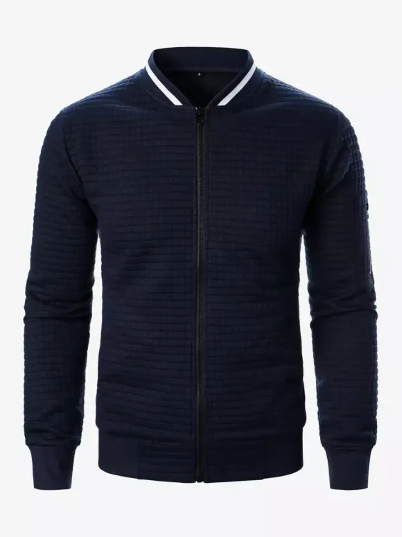 Men’s Sweatshirt Solid Color Zip-Up Jacket With Stand Collar
