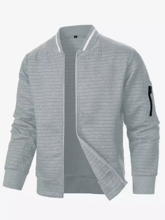 Men’s Sweatshirt Solid Color Zip-Up Jacket With Stand Collar