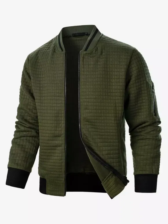 Men’s Sweatshirt Solid Color Zip-Up Jacket With Stand Collar