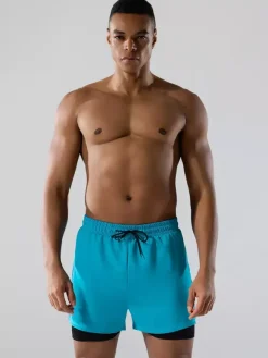 Men’s Swim Trunks Boxer Style Double-Layer Loose Fit Quick-Dry Plus Size Beach Wear