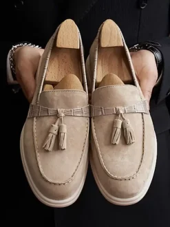 Mens Tassel Loafer Artwork Round Toe Suede Leather Prom Wedding Shoes
