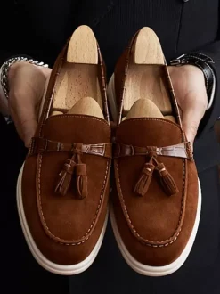 Mens Tassel Loafer Artwork Round Toe Suede Leather Prom Wedding Shoes