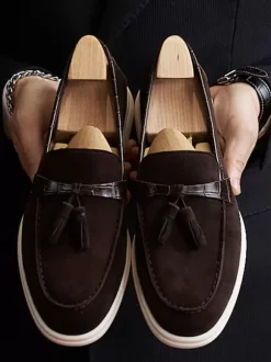 Mens Tassel Loafer Artwork Round Toe Suede Leather Prom Wedding Shoes