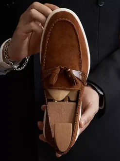 Mens Tassel Loafer Artwork Round Toe Suede Leather Prom Wedding Shoes