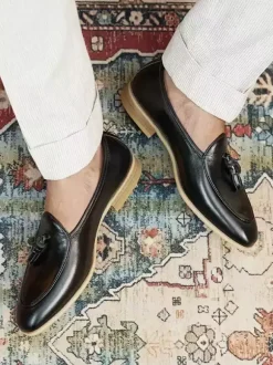 Mens Tassel Loafer Round Toe Cowhide Prom Homecoming Wedding Shoes