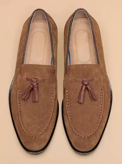 Mens Tassel Loafer Shoes Round Toe Prom Homecoming Wedding Shoes