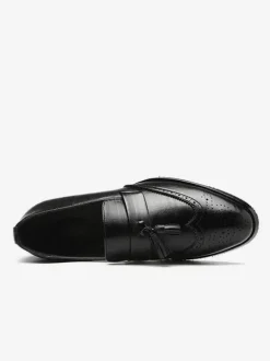 Mens Tassel Loafers Leather Wingtip Pattern Formal Shoes Slip-On Pointed Toe Penny Shoes