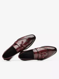 Mens Tassel Loafers Leather Wingtip Pattern Formal Shoes Slip-On Pointed Toe Penny Shoes