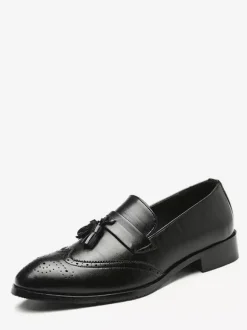 Mens Tassel Loafers Leather Wingtip Pattern Formal Shoes Slip-On Pointed Toe Penny Shoes