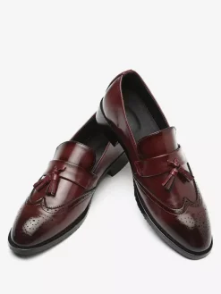 Mens Tassel Loafers Leather Wingtip Pattern Formal Shoes Slip-On Pointed Toe Penny Shoes