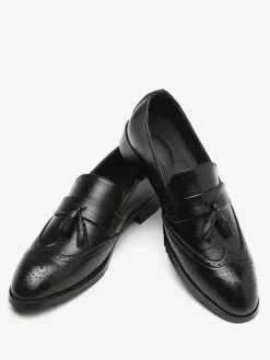 Mens Tassel Loafers Leather Wingtip Pattern Formal Shoes Slip-On Pointed Toe Penny Shoes