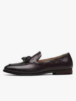 Mens Tassel Loafers Pointed Toe Low Heels Slip-on Leather Penny Shoes