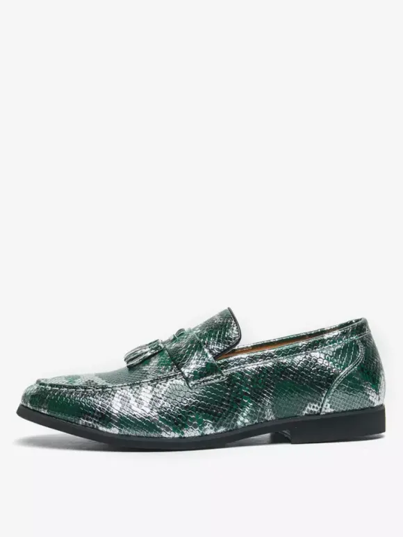 Men's Tassel Loafers Slip-On PU Leather Fish Print Round Toe For Prom Wedding Shoes