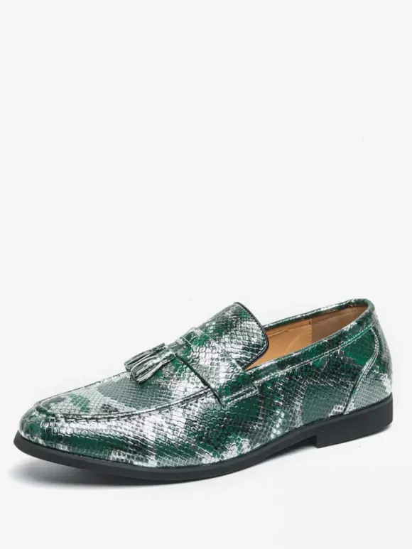 Men's Tassel Loafers Slip-On PU Leather Fish Print Round Toe For Prom Wedding Shoes