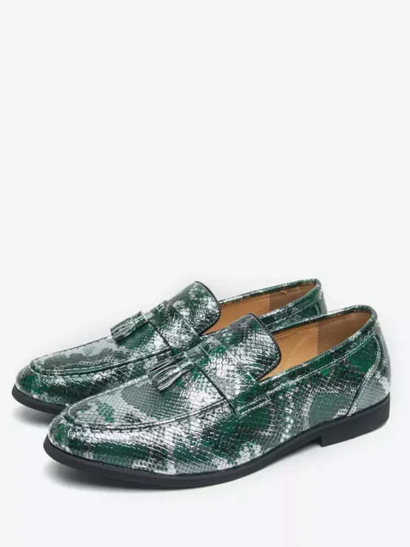 Men's Tassel Loafers Slip-On PU Leather Fish Print Round Toe For Prom Wedding Shoes