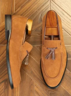 Men's Tassel Loafers Suede Leather Square Toe Men's Loafer Shoes