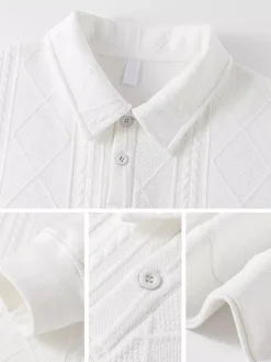 Men’s Textured Sweatshirt Turndown Collar Long Sleeve Retro Style Polo Jacket With Ribbed Cuffs And Hem