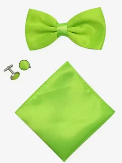 Men's Three Piece Solid Color Formal Satin Set with Tie and Pocket Square Scarf and Cufflinks
