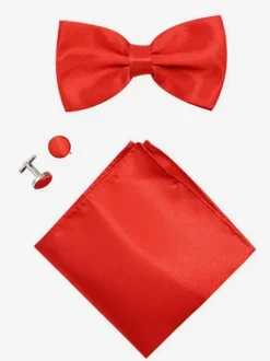 Men's Three Piece Solid Color Formal Satin Set with Tie and Pocket Square Scarf and Cufflinks
