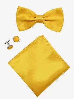 Men's Three Piece Solid Color Formal Satin Set with Tie and Pocket Square Scarf and Cufflinks