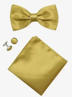 Men's Three Piece Solid Color Formal Satin Set with Tie and Pocket Square Scarf and Cufflinks
