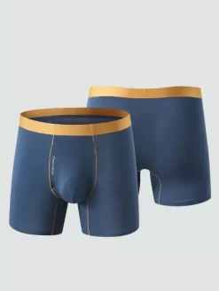 Men’s Underwear Natural Bamboo Fiber Extended-Length Boxer Briefs Premium Solid-Color Trunks