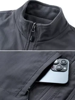 Men’s Vest Stand Collar Sleeveless Jacket Fleece Lined Vest