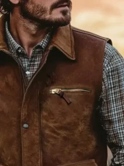 Men’s Vintage Casual Multi Pocket Outdoor Motorcycle Vest With Lapel Collar
