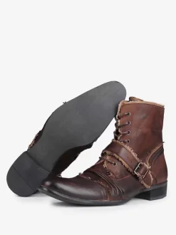 Men's Vintage Work Boots Cowhide Classic Coffee Brown Chukka Zip Up Ankle Short Boots