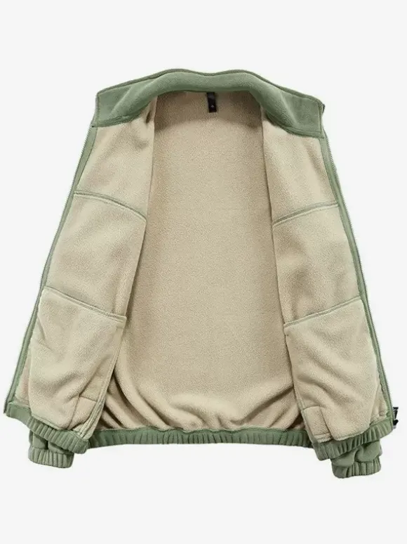 Men's Warm Winter Zipper Jacket Casual Stand Collar Cotton Fleece Coat