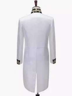 Men's White Retro Royal Court Top Elegant Long Sleeves Overcoat Retro Performance Costumes