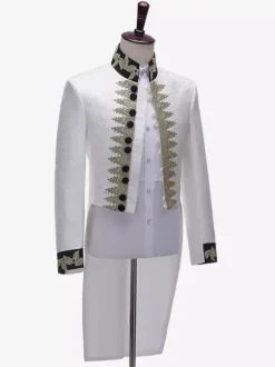 Men's White Retro Royal Court Top Elegant Long Sleeves Overcoat Retro Performance Costumes