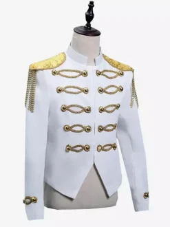 Men's White Retro Top Elegant Long Sleeves Royal Court Retro Overcoat Costumes