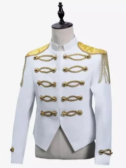 Men's White Retro Top Elegant Long Sleeves Royal Court Retro Overcoat Costumes