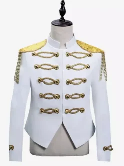 Men's White Retro Top Elegant Long Sleeves Royal Court Retro Overcoat Costumes