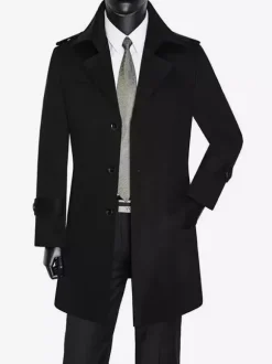 Men's Windbreaker Simple Mid-Length Windbreaker Jacket Business Lapel Trench Coat