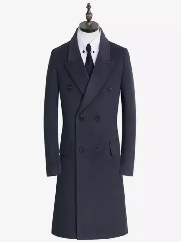 Men's Winter Woolen Coats Mid-Length Double-Breasted Suits
