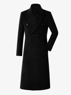 Men's Woolen Coats Mid-Length Double-Breasted Longline Pea Coats