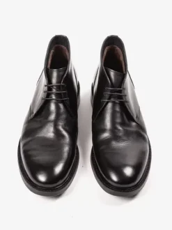 Men's Work Boots Black Cowhide Round Toe Lace Up Ankle Boots