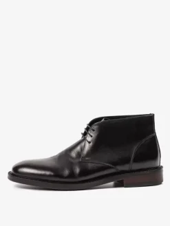 Men's Work Boots Black Cowhide Round Toe Lace Up Ankle Boots