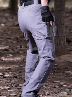 Men Trousers Casual Irregular Natural Waist Straight Khaki Long Pants