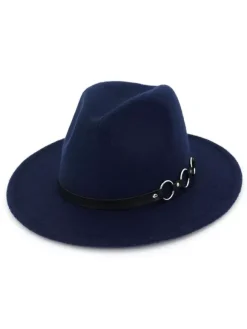 Men Wool Hat Metal Detail Brown Fedora Bowler Hat