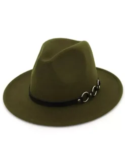 Men Wool Hat Metal Detail Brown Fedora Bowler Hat