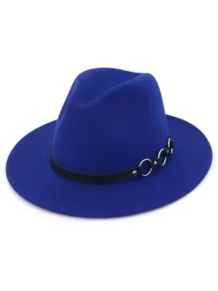 Men Wool Hat Metal Detail Brown Fedora Bowler Hat