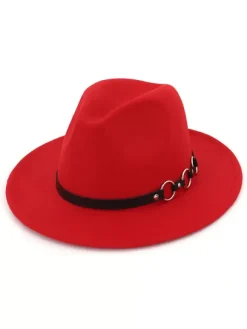 Men Wool Hat Metal Detail Brown Fedora Bowler Hat