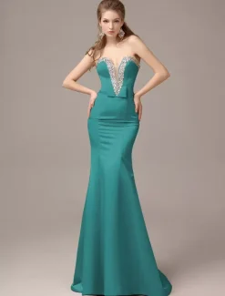 Mermaid Floor-Length Silver Satin Draped Evening Dress with Sweetheart Neck wedding guest dress